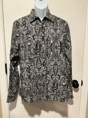 Michael Kors Black and White Paisley Button-Down Shirt